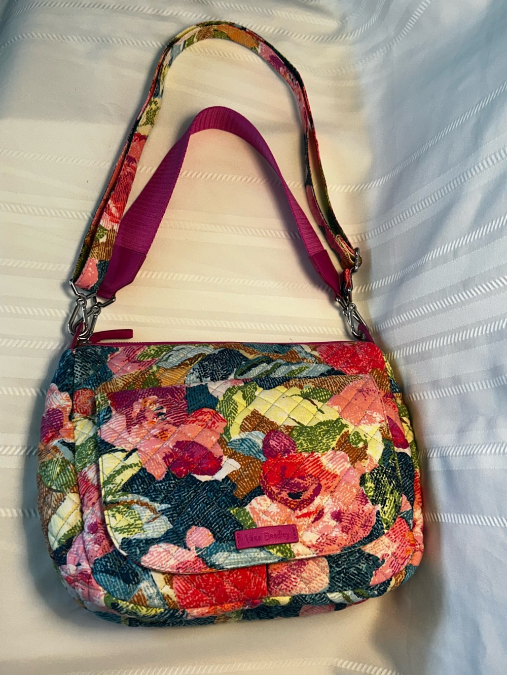 Vera Bradley Quilted Carson Hobo Shoulder Bag Purse Superbloom Floral Pink Blue